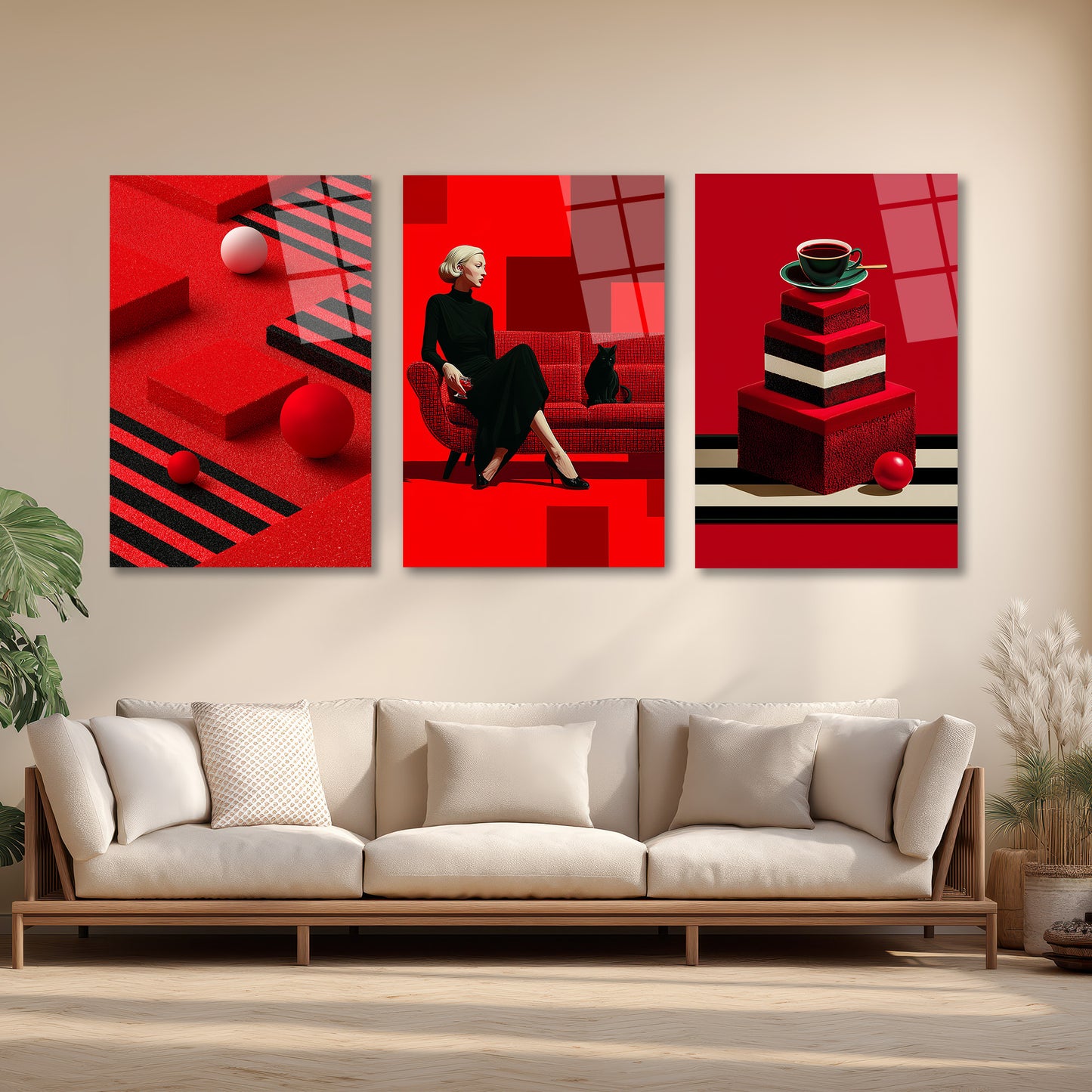 ÜÇLÜ DİKEY CAM TABLO SETİ - TT4122