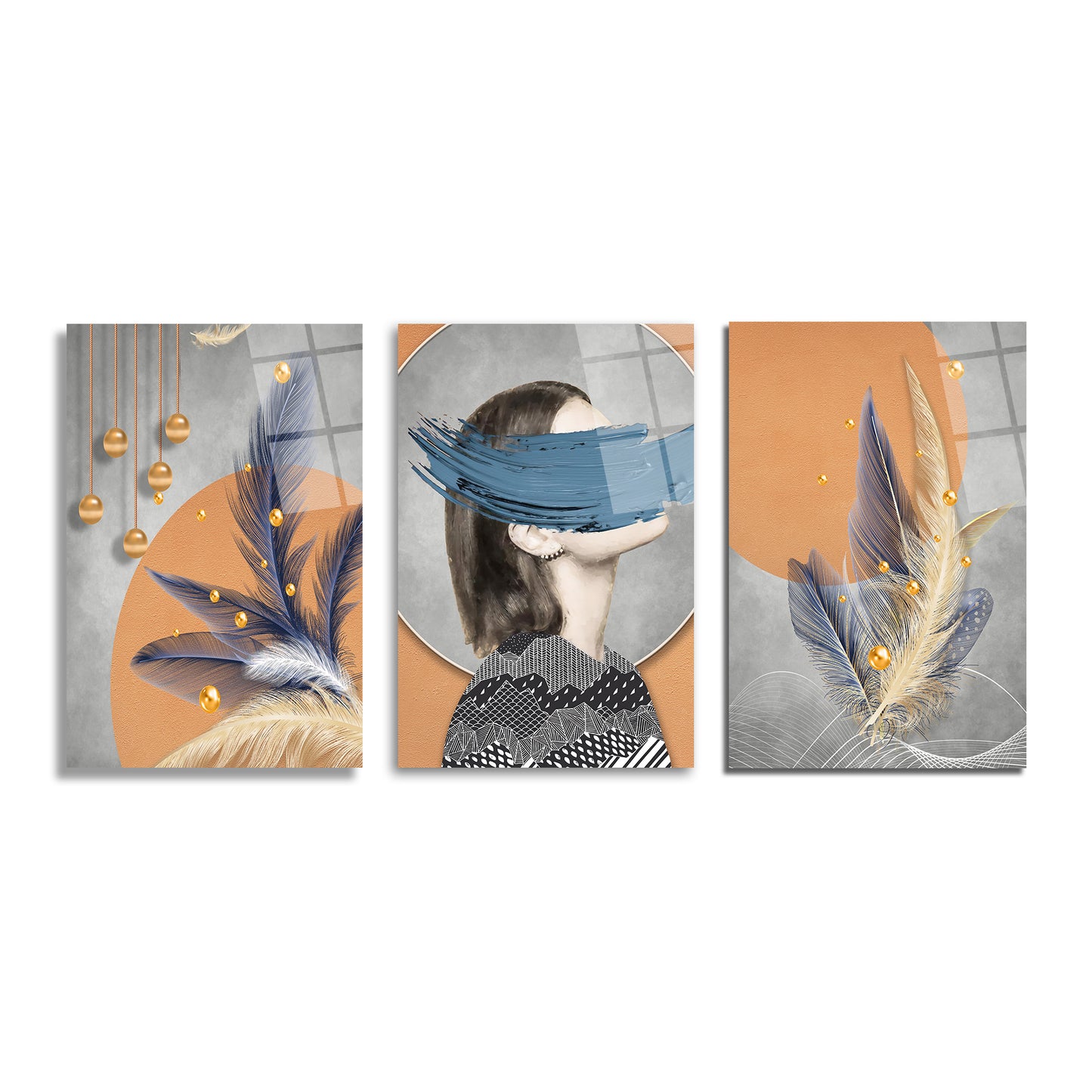 ÜÇLÜ DİKEY CAM TABLO SETİ - TT4085