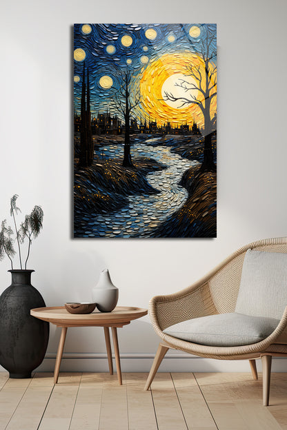 VAN GOGH TEMALI AKIŞKAN GECE DİKEY CAM TABLO