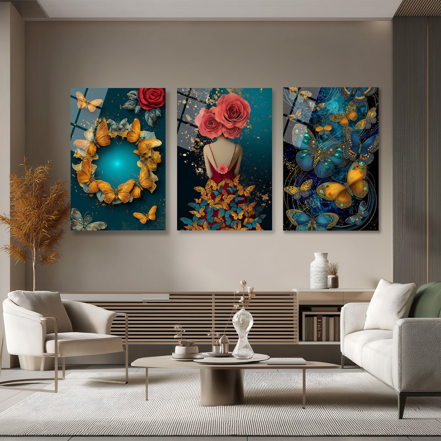 ÜÇLÜ DİKEY CAM TABLO SETİ - TT4078