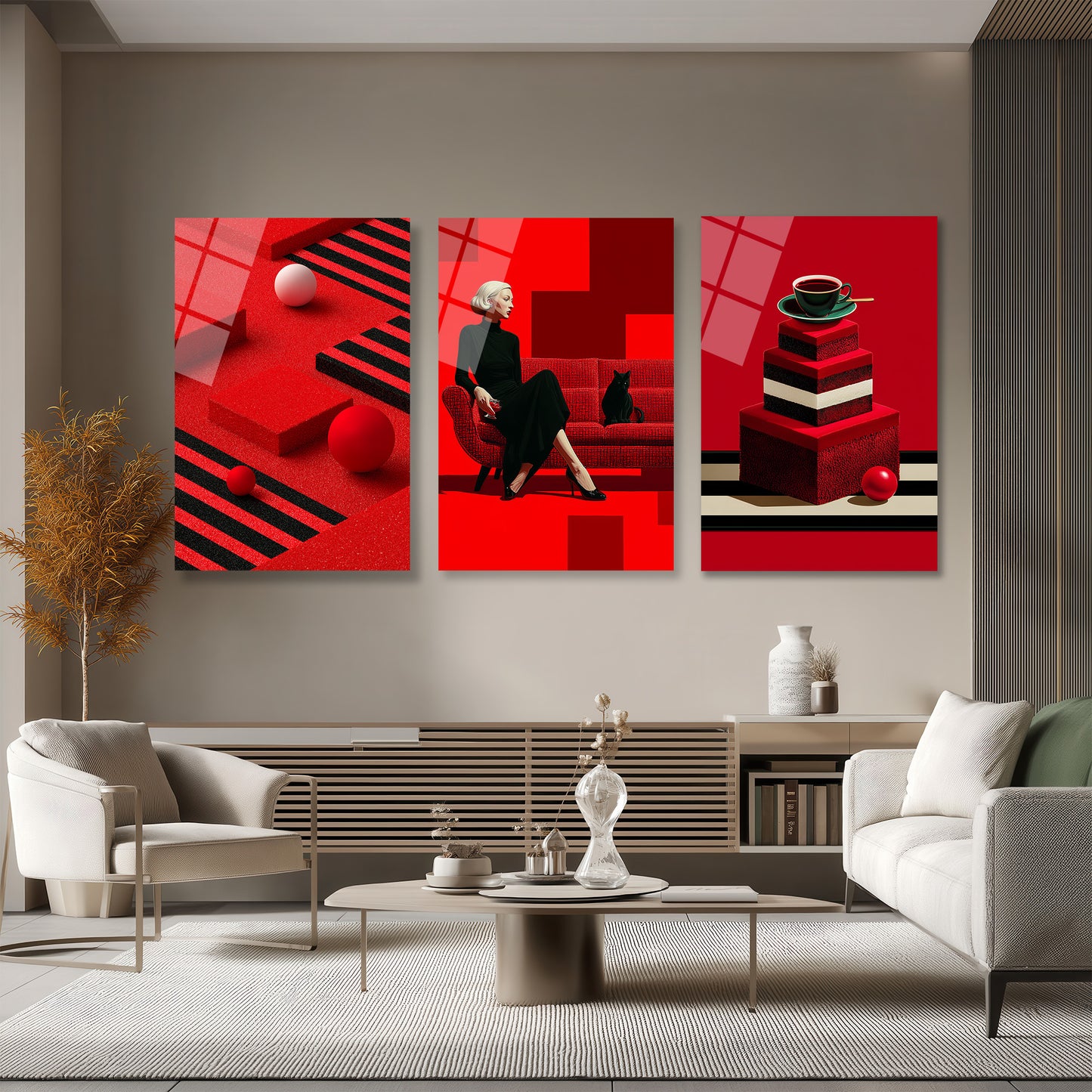 ÜÇLÜ DİKEY CAM TABLO SETİ - TT4122